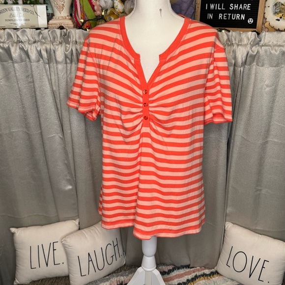 Weatherproof Orange Striped Ruched Button Front Blouse size XXL - Picture 2 of 7